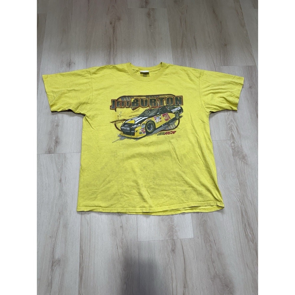 Vintage Jeff Burton #31 Caterpillar Big Print Nascar T Shirt Mens Yellow Size XL